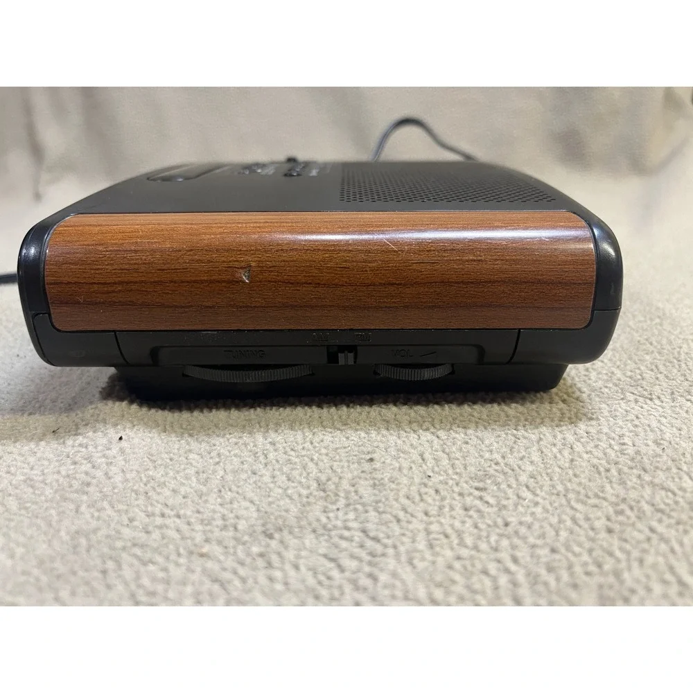 Sony Dream Machine ICF-C420 Dual Alarm Clock Radio Wood Grain Vintage‎ MCM Black